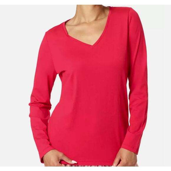 HUE TOP WOMENS MEDIUM LONG SLEEVE LOUNGE SLEEP T-SHIRT MODAL COTTON RED NEW! - Picture 1 of 7